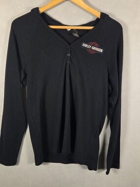 Harley-Davidson women's black long-sleeve henley top (L506)
